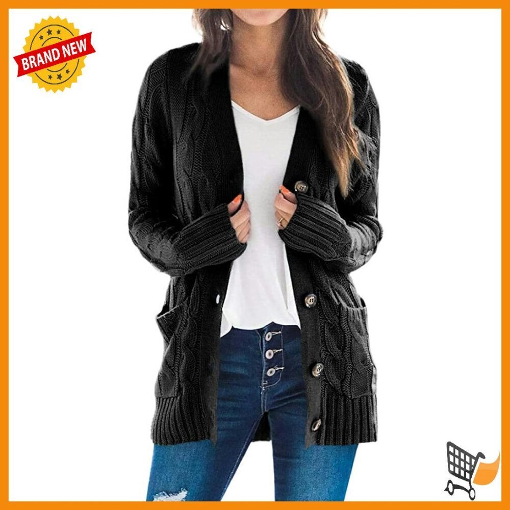 Soft Cable Knit Cardigan Sweater Button Down Open Front Casual Winter